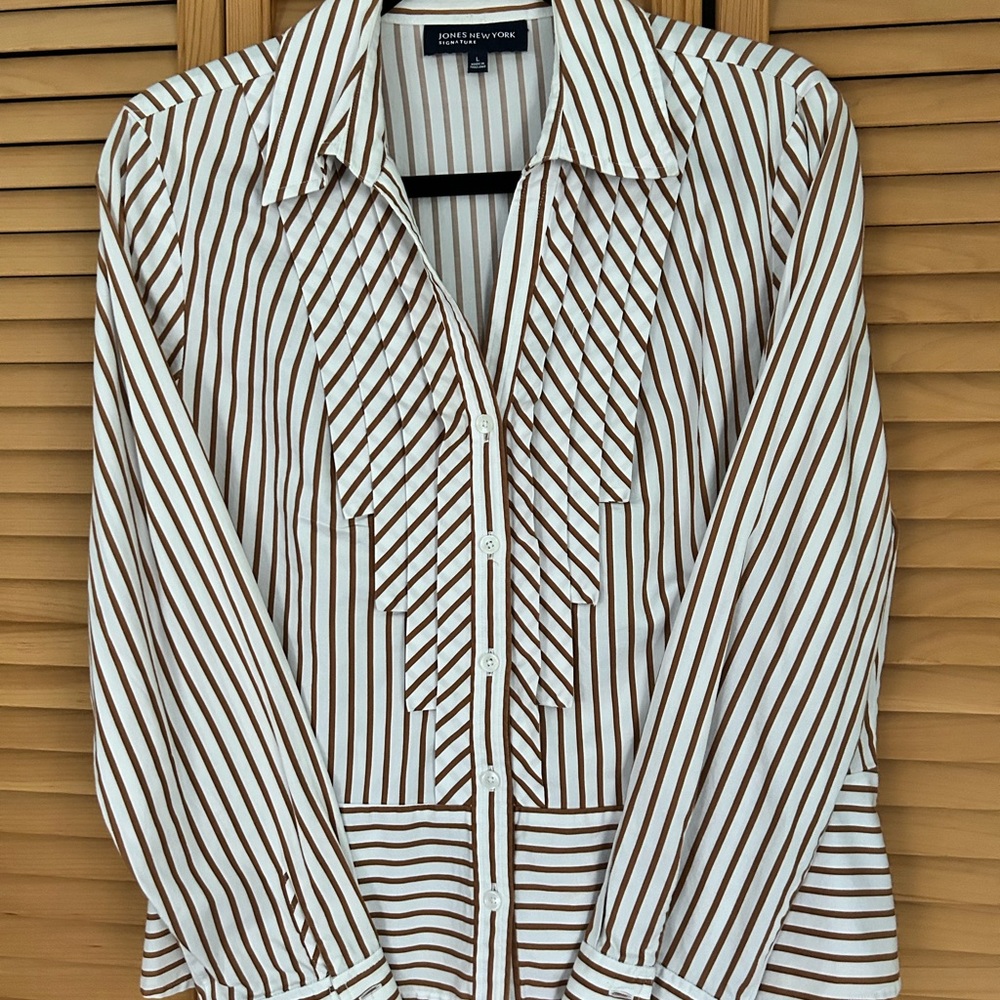 Jones New York Brown and White Button Down Shirt